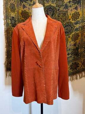 Stonebridge Signature Women's 1X Rust Orange Leather Suede Whipstitch Jacket